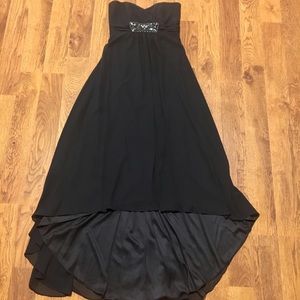 Black strapless David’s Bridal high low dress